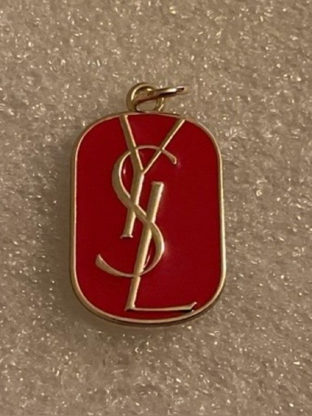 Yves Saint Laurent YSL Vintage Red Enamel Cassandre Logo Charm zipper pull Gold